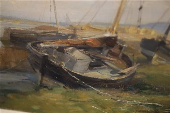 § William Miller Fraser (1864-1961) Beached boats, Newburgh on Tay 24 x 36in.